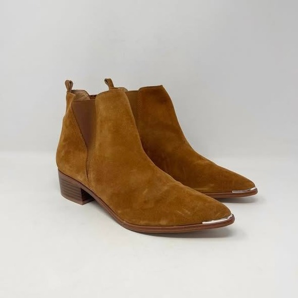 Marc Fisher Shoes - Marc Fisher Yale Cognac Suede Pointed Toe Chelsea Ankle Boots Silver Rand 9M